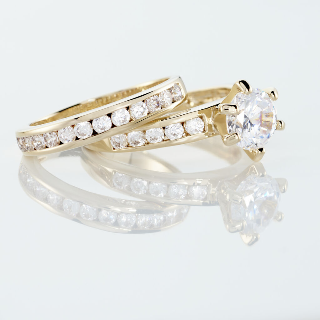 Bague Double Jeu Plaqu&eacute; Or Jaune Oxyde De Zirconium - Bagues solitaires Femme | Histoire d&rsquo;Or