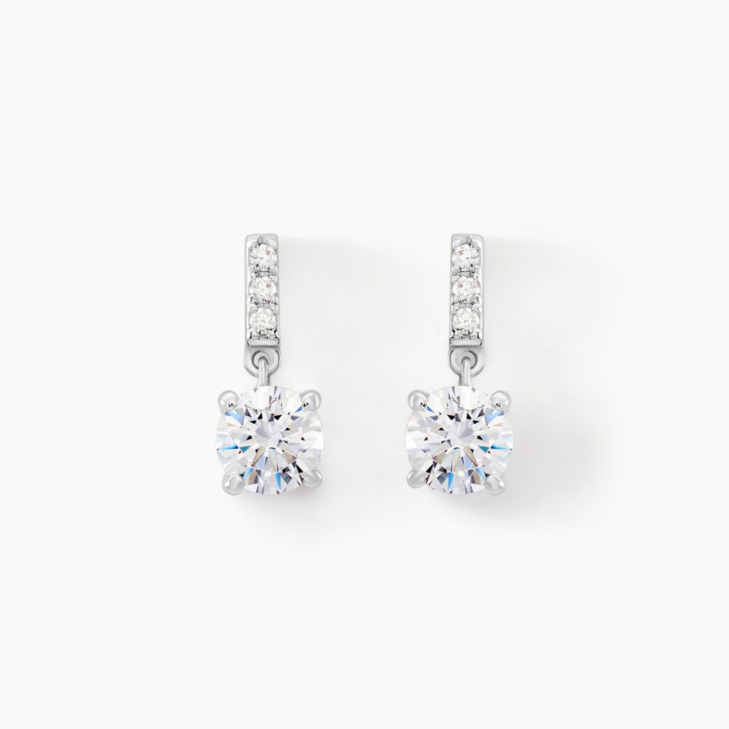 Boucles D'oreilles Pendantes Paciane Or Blanc Oxyde De Zirconium - Boucles d'oreilles pendantes Femme | Histoire d&rsquo;Or