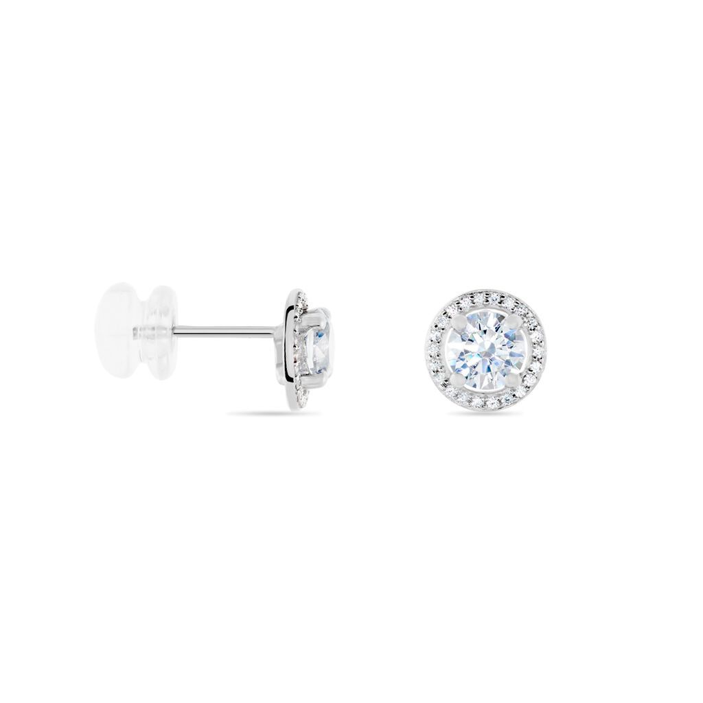 Boucles D'oreilles Puces Stelila Or Blanc Oxyde De Zirconium - Clous d'oreilles Femme | Histoire d’Or