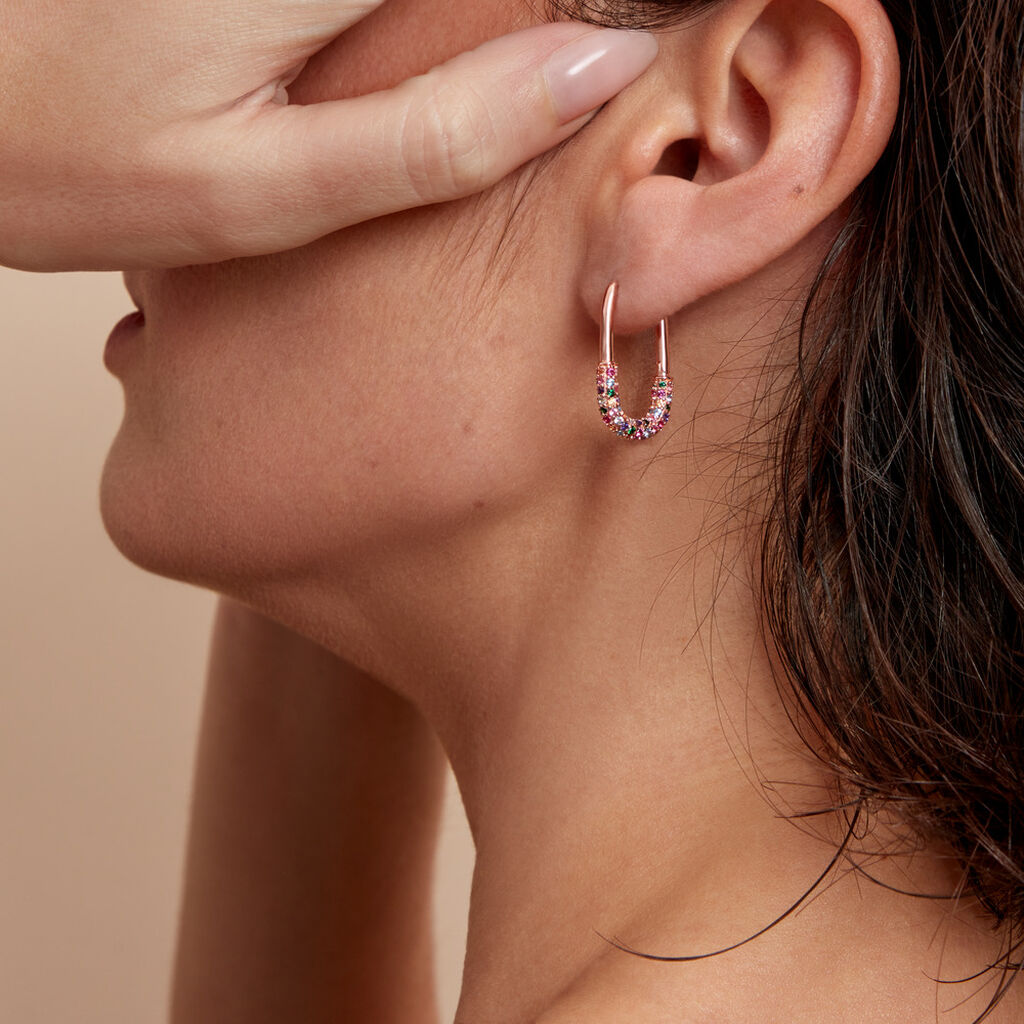 Créoles Urban Call Argent Rose Pierre De Synthese Oxyde De Zirconium - Boucles d'oreilles créoles Femme | Histoire d’Or