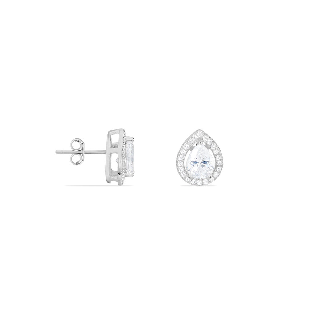 Boucles D'oreilles Puces Pilar Argent Blanc Oxyde De Zirconium - Boucles d'oreilles fantaisie Femme | Histoire d’Or