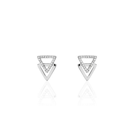 Boucles D'oreilles Puces Glorya Argent Blanc Oxyde De Zirconium - Boucles d'oreilles fantaisie Femme | Histoire d&rsquo;Or