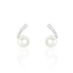 Boucles D'oreilles Puces Angel Or Blanc Perle De Culture Et Diamant - Clous d'oreilles Femme | Histoire d&rsquo;Or