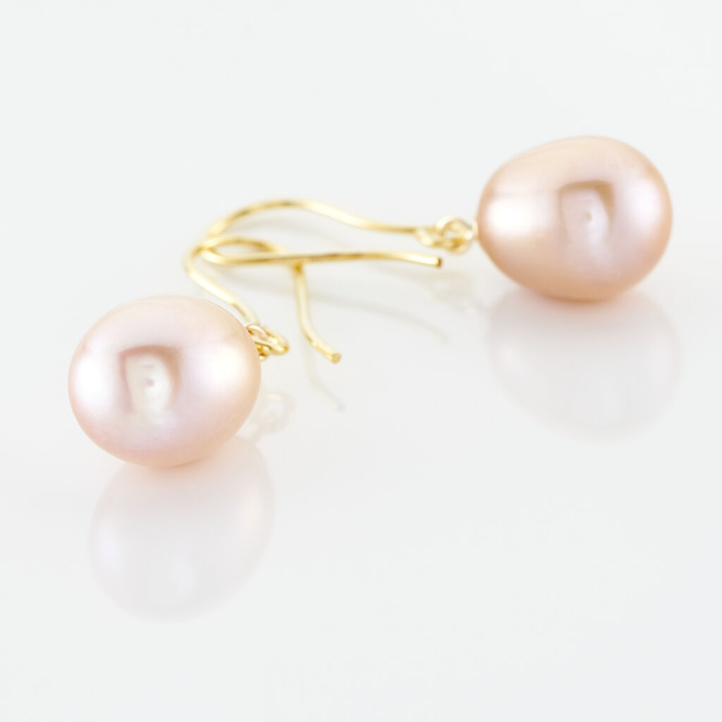 Boucles D'oreilles Pendantes Rose Or Jaune Perle De Culture - Boucles d'oreilles pendantes Femme | Histoire d’Or