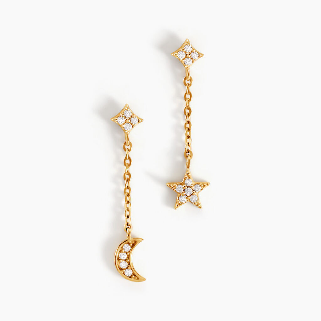 Boucles D'oreilles Pendantes Stellar Or Jaune Oxyde De Zirconium - Boucles d'oreilles pendantes Femme | Histoire d&rsquo;Or