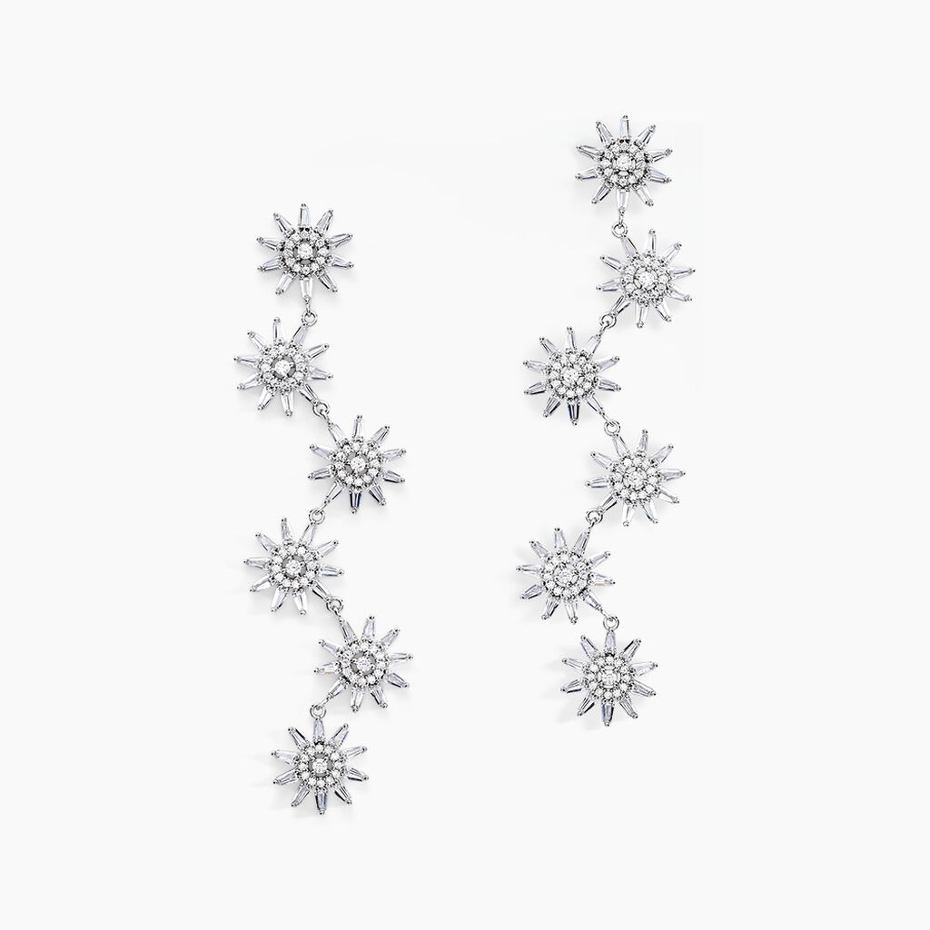 Boucles D'oreilles Pendantes Daisy Argent Blanc Oxyde De Zirconium - Boucles d'oreilles pendantes Femme | Histoire d’Or