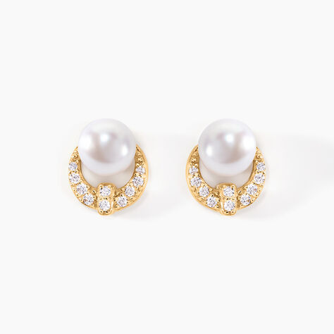 Boucles D'oreilles Puces Aloys Or Jaune Perle De Culture - Clous d'oreilles Femme | Histoire d’Or
