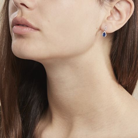 Boucles D'oreilles Puces Sissi Or Blanc Saphir Et Diamant - Boucles d'oreilles pendantes Femme | Histoire d’Or