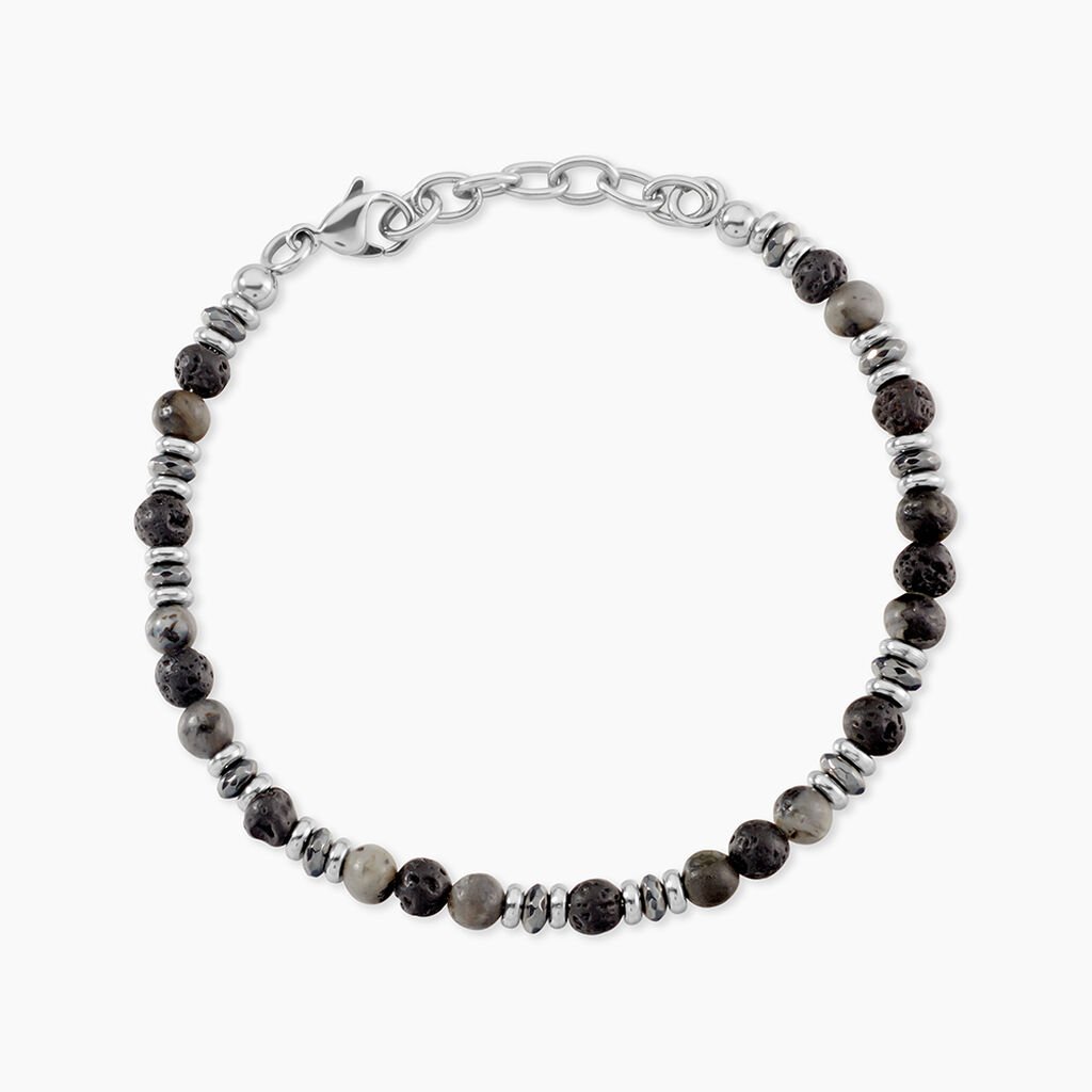 Bracelet Saul Acier Blanc Pierre De Lave Labradorite H&eacute;matite - Bracelets Homme | Histoire d&rsquo;Or