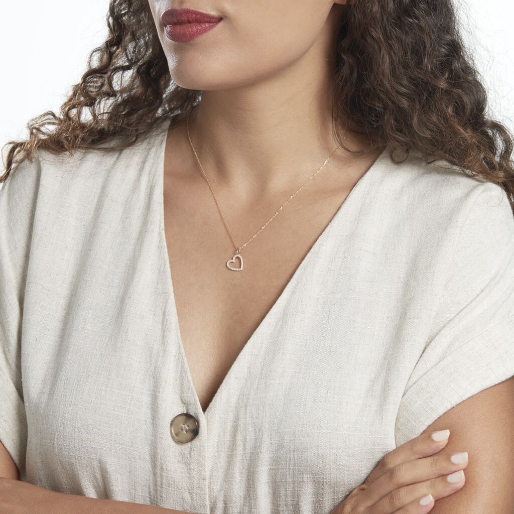 Pendentif Coeur Penche Or Jaune Oxyde De Zirconium - Pendentifs Coeur Femme | Histoire d’Or