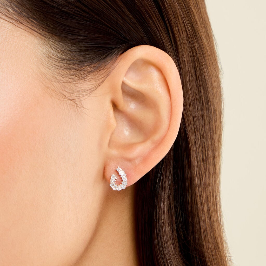 Boucles D'Oreilles Puces Facettes Argent Blanc Oxyde De Zirconium - Boucles d'oreilles empierr&eacute;es Femme | Histoire d&rsquo;Or