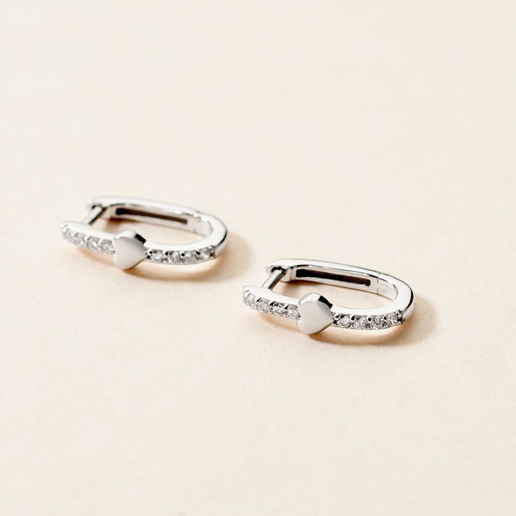 Creoles Argent Blanc Deep In Love Oxyde De Zirconium - Boucles d'oreilles créoles Femme | Histoire d’Or