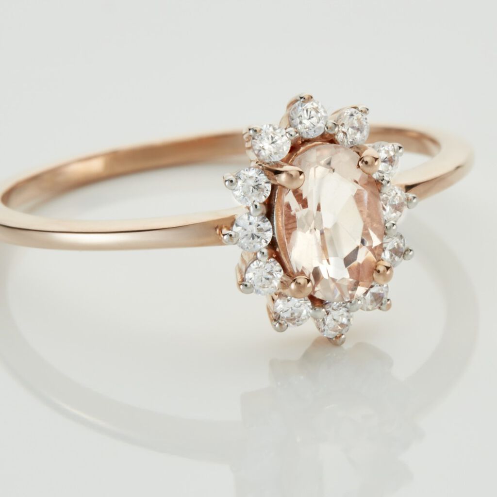 Bague Jozsua Or Rose Morganite Peche Oxyde De Zirconium - Bagues solitaires Femme | Histoire d&rsquo;Or