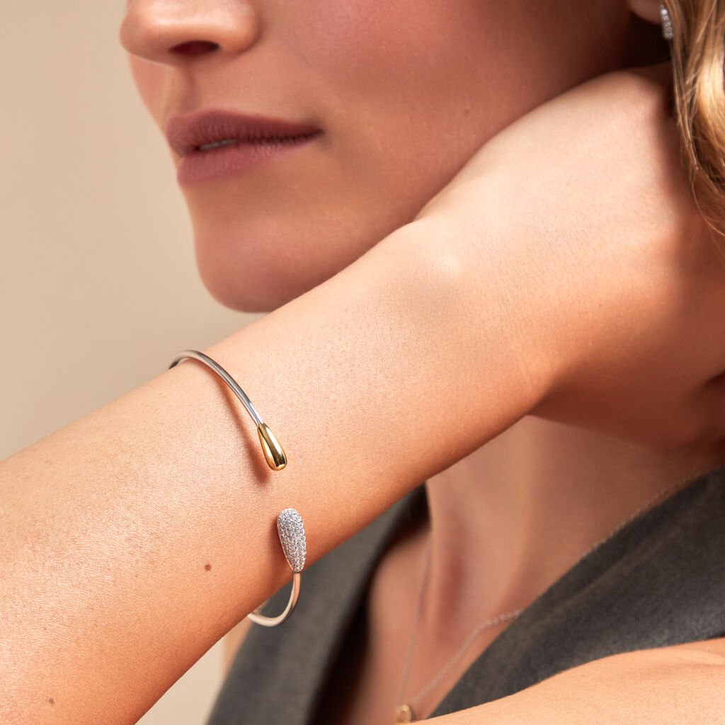 Bracelet Jonc Tiwa Argent Bicolore Oxyde De Zirconium - Bracelets joncs Femme | Histoire d’Or
