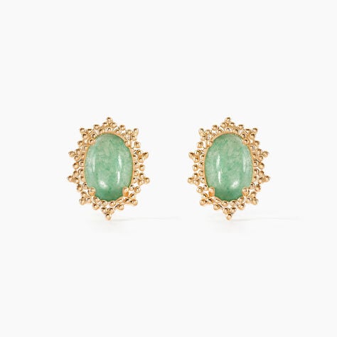 Boucles D'oreilles Puces Vintage Love Plaqué Or Jaune Aventurine - Boucles d'oreilles fantaisie Femme | Histoire d’Or