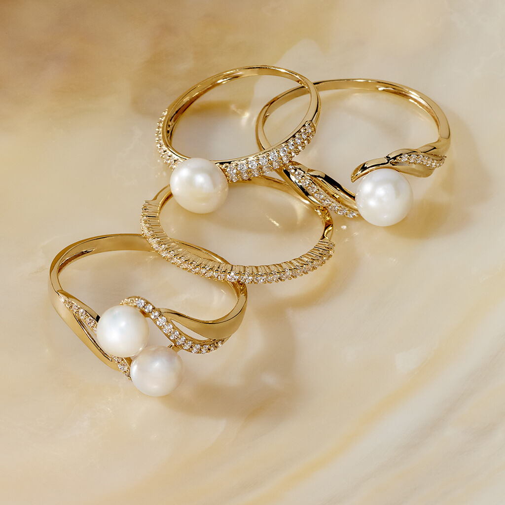 Bague Loeva Or Jaune Perle De Culture Et Oxyde De Zirconium - Bagues avec pierre Femme | Histoire d’Or