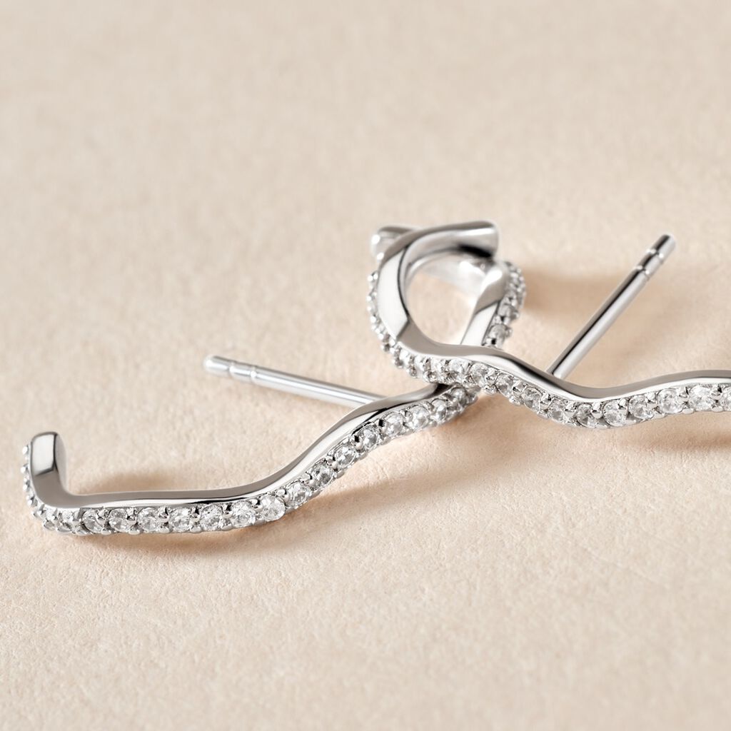 Boucles D'oreilles Lowri Argent Blanc Oxyde De Zirconium - Boucles d'oreilles créoles Femme | Histoire d’Or