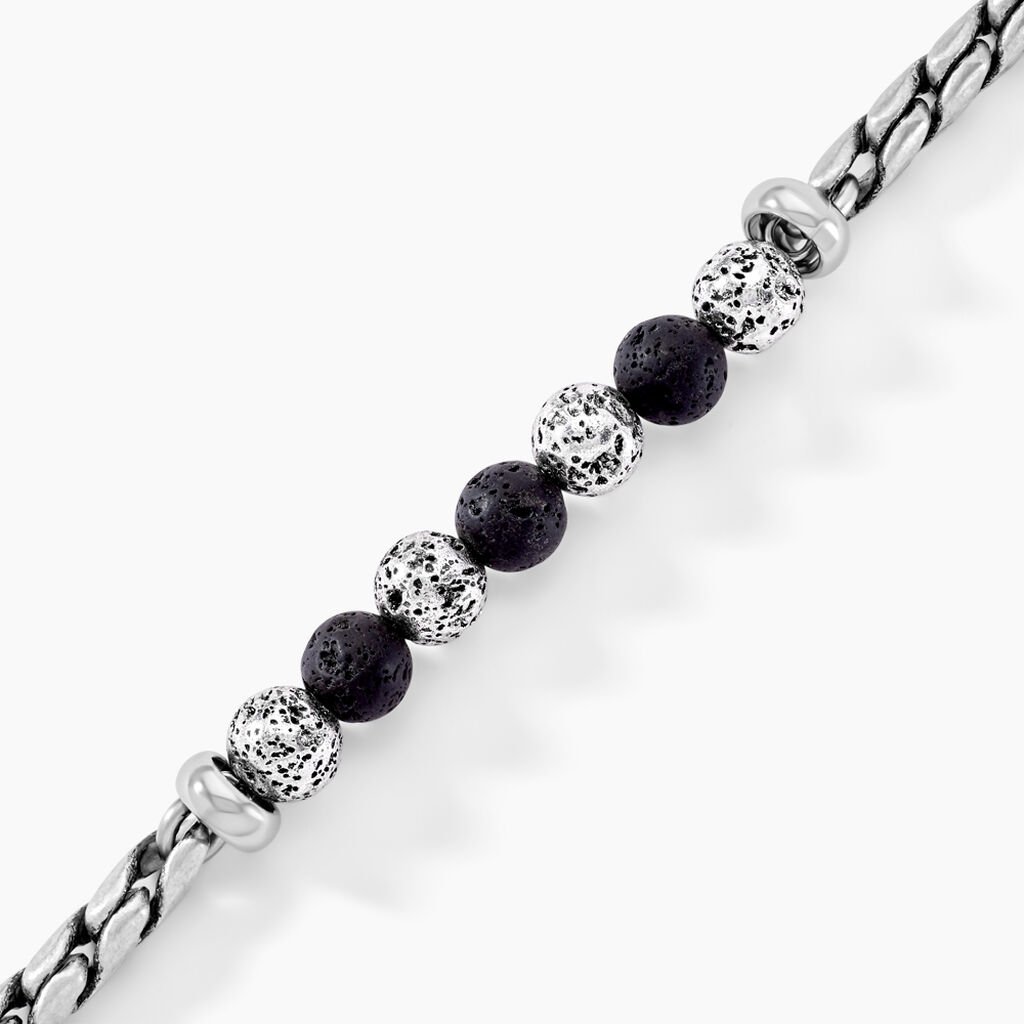 Bracelet Gulustan Acier Gris Vieilli Pierres De Lave - Bracelets Homme | Histoire d’Or