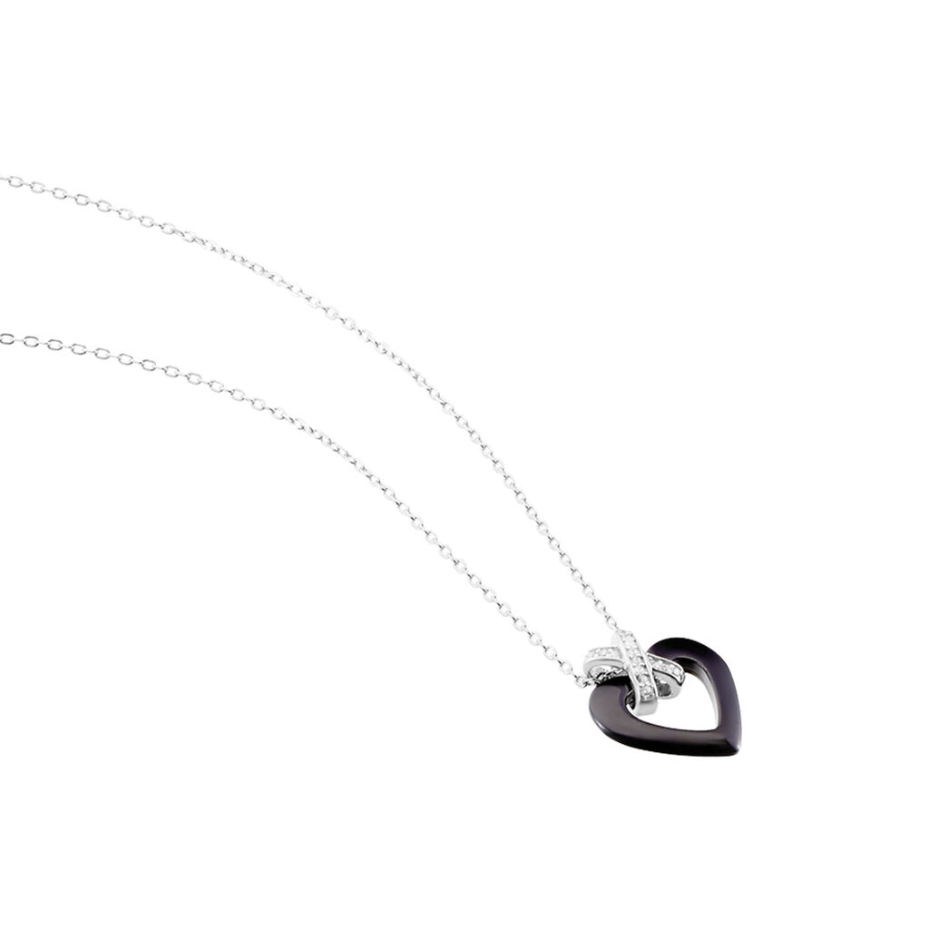 Collier Nolwen Argent Blanc Céramique Et Oxyde De Zirconium - Colliers Coeur Femme | Histoire d’Or