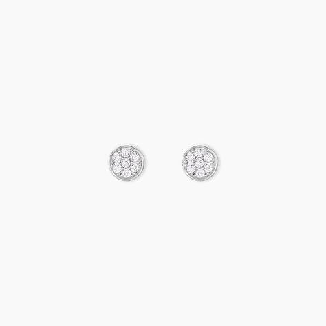 Boucles D'oreilles Puces Dorie Pastille Serti Clos Or Blanc Oxyde - Clous d'oreilles Femme | Histoire d&rsquo;Or