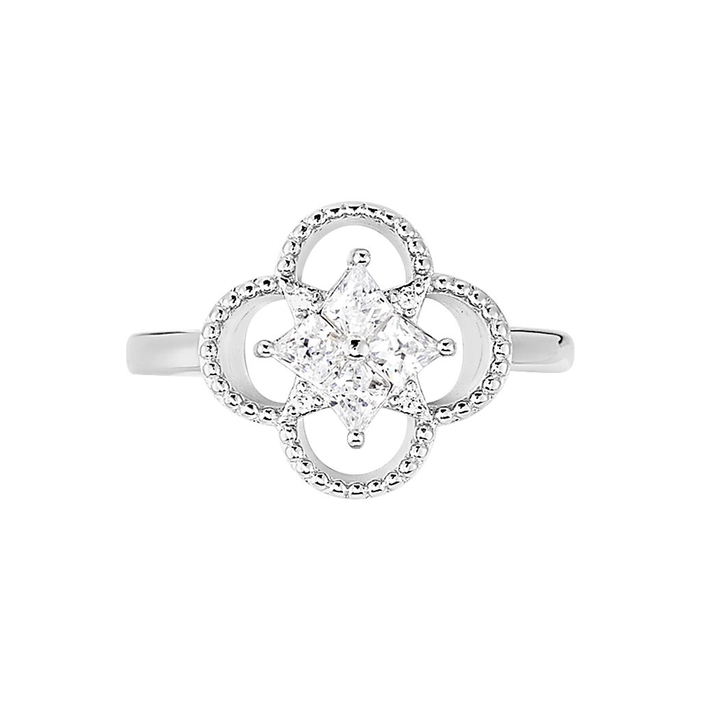 Bague Laetizia Fleur Argent Blanc Oxyde De Zirconium - Bagues avec pierre Femme | Histoire d’Or