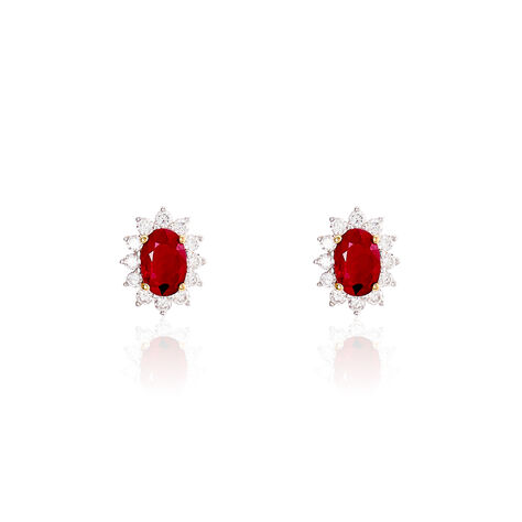 Boucles D'oreilles Puces Vladimir Or Jaune Diamant Et Rubis - Clous d'oreilles Femme | Histoire d’Or