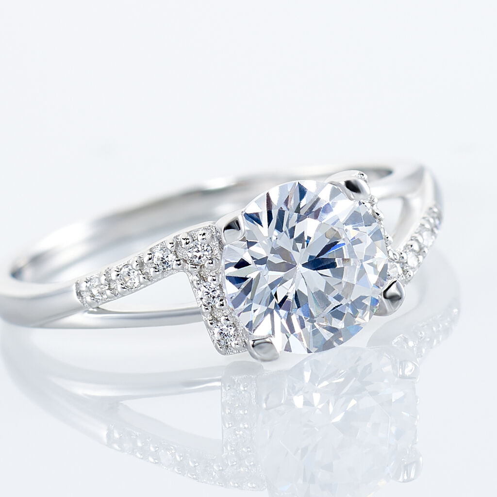 Bague Conception Argent Blanc Oxyde De Zirconium - Bagues solitaires Femme | Histoire d’Or