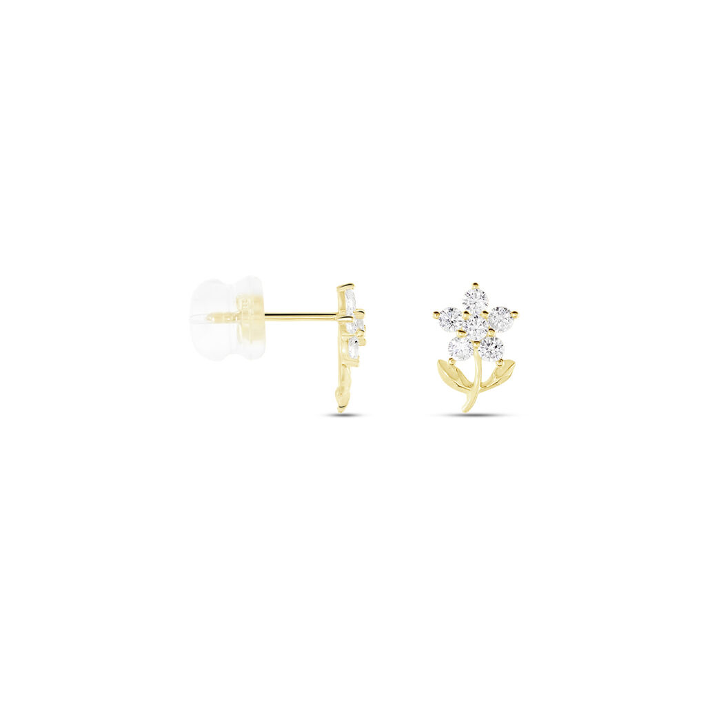 Boucles D'oreilles Puces Eleanor Fleur Or Jaune Oxyde De Zirconium - Clous d'oreilles Famille | Histoire d’Or