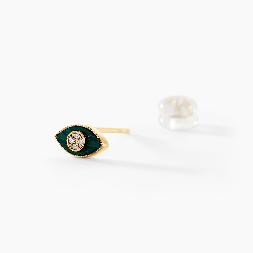 Boucles D'oreilles Puces Matiasma Or Jaune Malachite Diamant - Clous d'oreilles Femme | Histoire d&rsquo;Or
