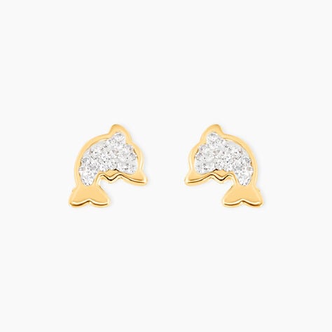 Boucles D'oreilles Puces Edmee Dauphin Or Jaune Strass - Clous d'oreilles Femme | Histoire d&rsquo;Or
