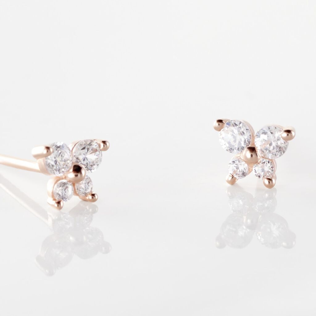 Boucles D'oreilles Puces Or Rose Oxydes De Zirconium - Clous d'oreilles Femme | Histoire d’Or