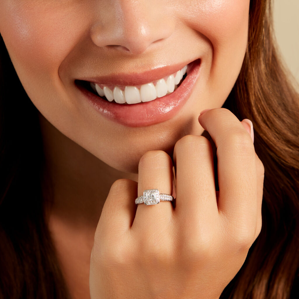 Bague Princessa Platine Blanc Diamant Synth&eacute;tique - Bagues solitaires Femme | Histoire d&rsquo;Or