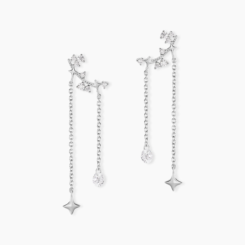 Boucles D'oreilles Puces Claodia Argent Blanc Oxyde De Zirconium - Boucles d'oreilles fantaisie Femme | Histoire d&rsquo;Or