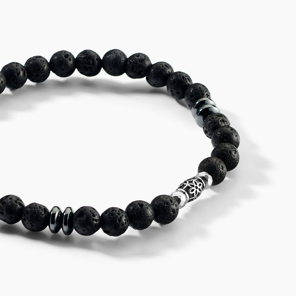Bracelet Acier Hugueso Agates Noires - Bracelets Unisex | Histoire d’Or