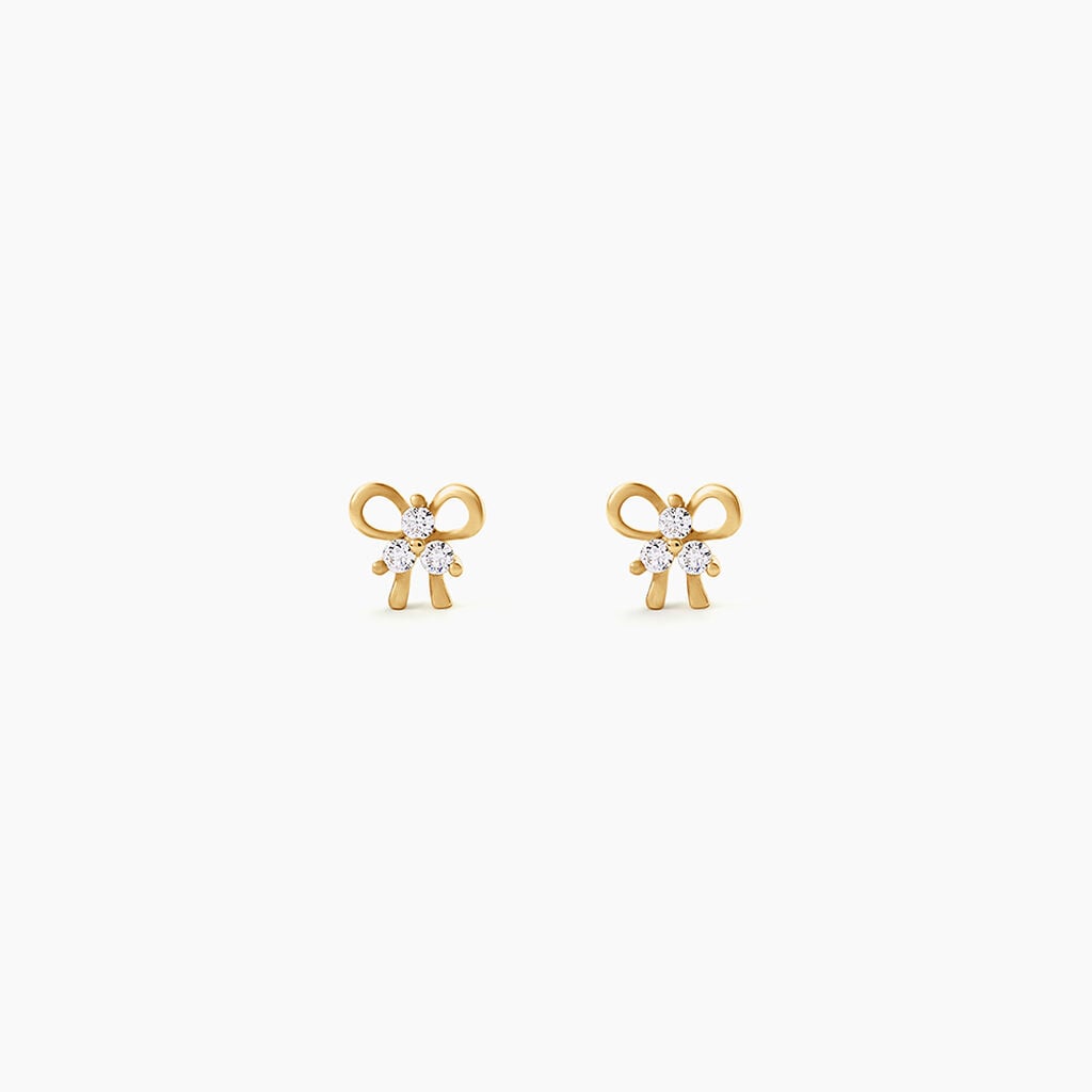 Boucles D'Oreilles Puces Darina Argent Dor&eacute; A L'Or 750/1000 Oxyde De Zirconium - Boucles d'oreilles fantaisie Enfant | Histoire d&rsquo;Or