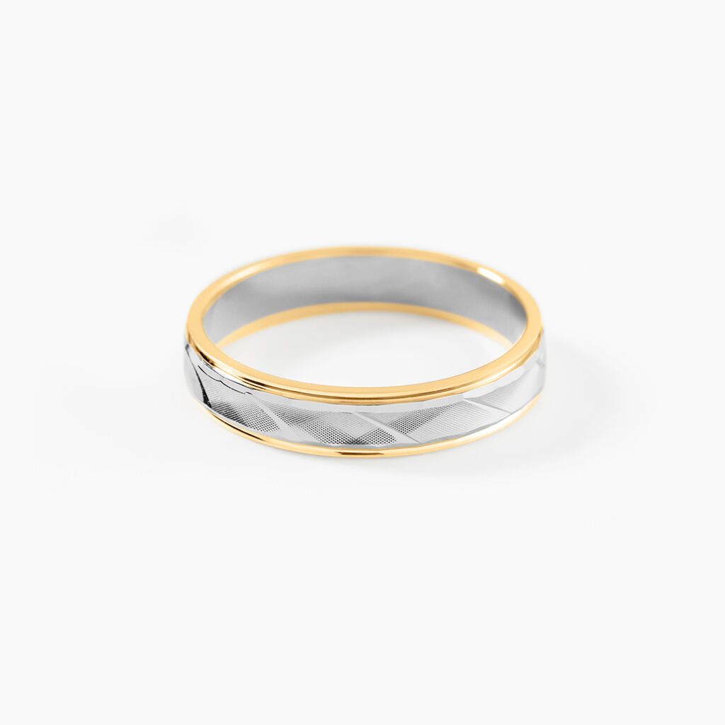 Alliance Mat Striee Ruban Plat Or Bicolore - Alliances Unisex | Histoire d&rsquo;Or