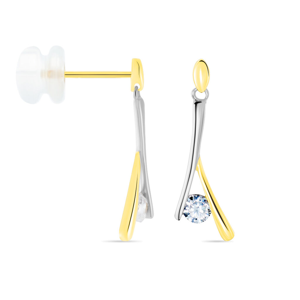 Boucles D'oreilles Pendantes Formev Or Bicolore Oxyde De Zirconium - Boucles d'oreilles pendantes Femme | Histoire d’Or