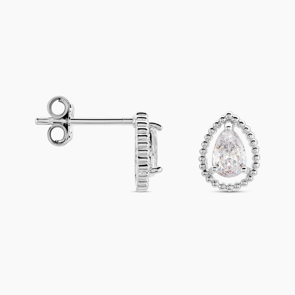 Boucles D'oreilles Puces Cyra Argent Blanc Oxyde De Zirconium - Boucles d'oreilles fantaisie Femme | Histoire d&rsquo;Or