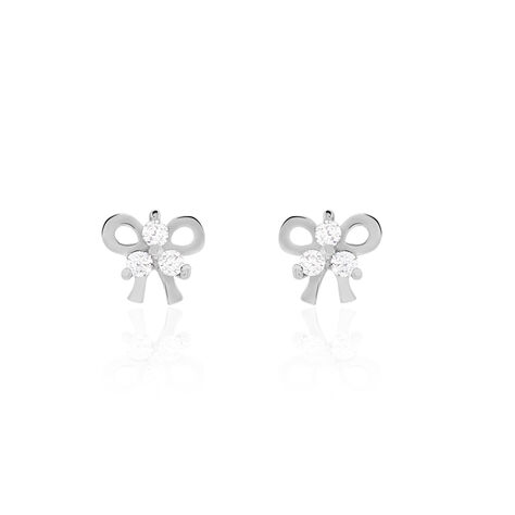 Boucles D'oreilles Puces Darina Noeud Or Blanc Oxyde De Zirconium - Clous d'oreilles Femme | Histoire d’Or