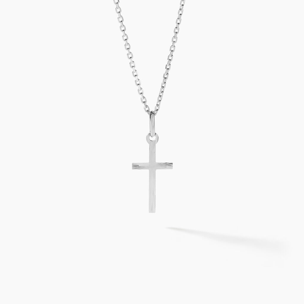 Pendentif Bathilde Croix Striee Or Blanc - Pendentifs Baptême Famille | Histoire d’Or