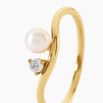 Bague Kalina Argent Dor&eacute; A L'Or 750/1000 Perle De Culture Oxyde De Zirconium - Bagues avec pierre Femme | Histoire d&rsquo;Or
