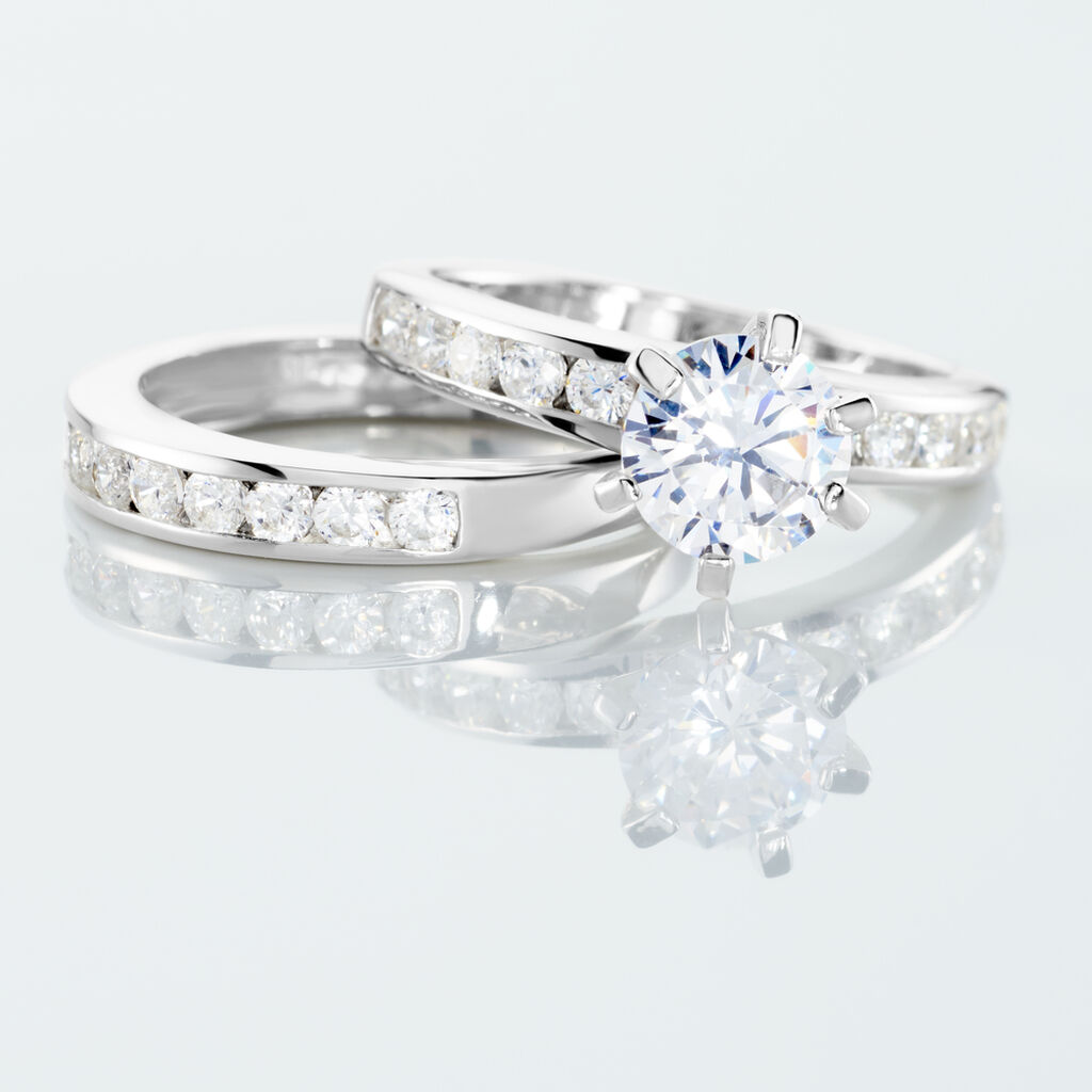 Bague Double Jeu Argent Blanc Oxyde De Zirconium - Bagues solitaires Femme | Histoire d’Or