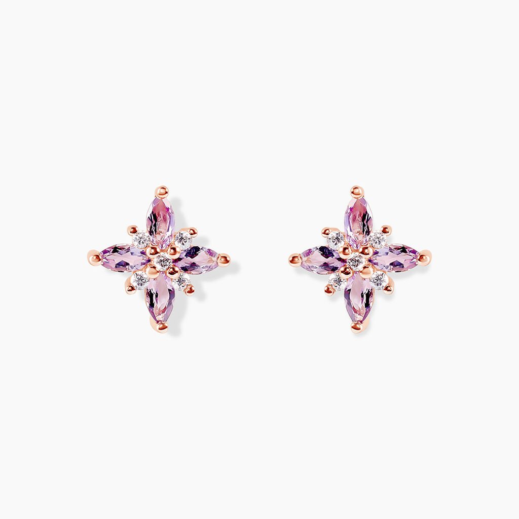 Boucles D'oreilles Puces Anabele Or Rose Amethyste Oxyde - Clous d'oreilles Femme | Histoire d&rsquo;Or