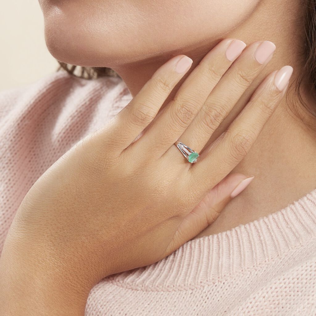 Bague Denise Or Blanc Emeraude Et Diamant - Bagues solitaires Femme | Histoire d’Or