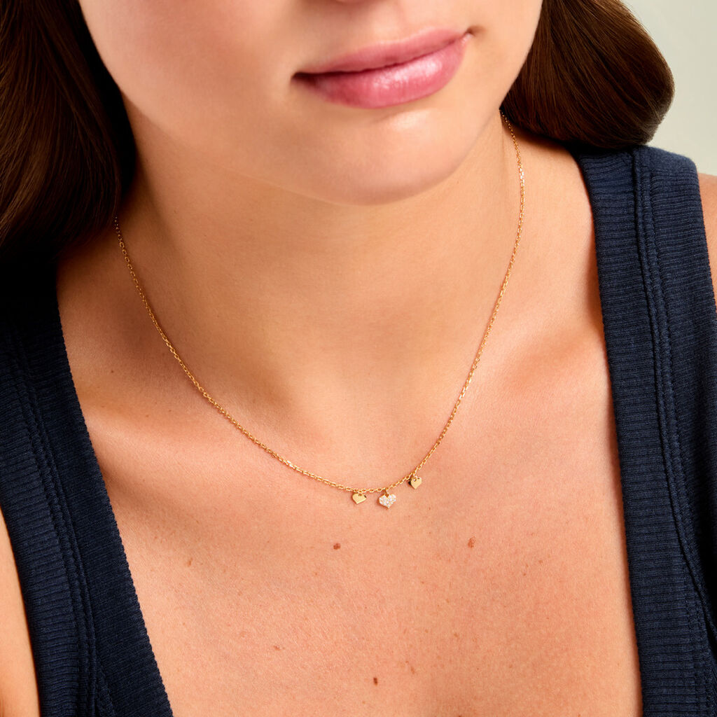 Collier Cheri Argent Dor&eacute; A L'Or 750/1000 Oxyde De Zirconium - Colliers Femme | Histoire d&rsquo;Or