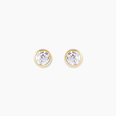 Boucles D'oreilles Puces Elda Serti Clos Or Jaune Oxyde De Zirconium - Clous d'oreilles Femme | Histoire d&rsquo;Or