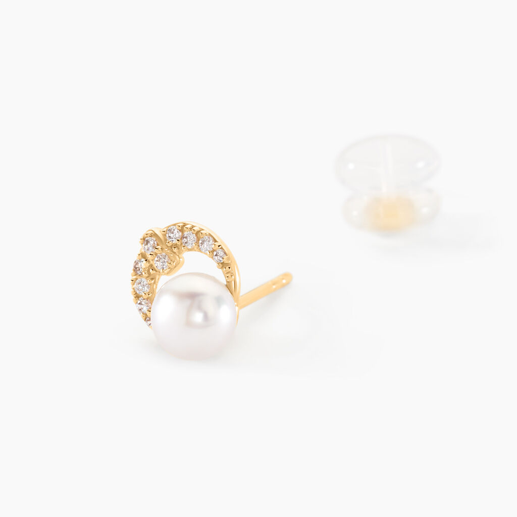 Boucles D'oreilles Puces Aloys Or Jaune Perle De Culture - Clous d'oreilles Femme | Histoire d’Or