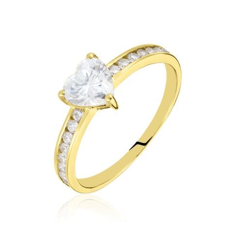 Bague Or Jaune Solitaire Accompagné Robbie Oxyde De Zirconium - Bagues solitaires Femme | Histoire d’Or