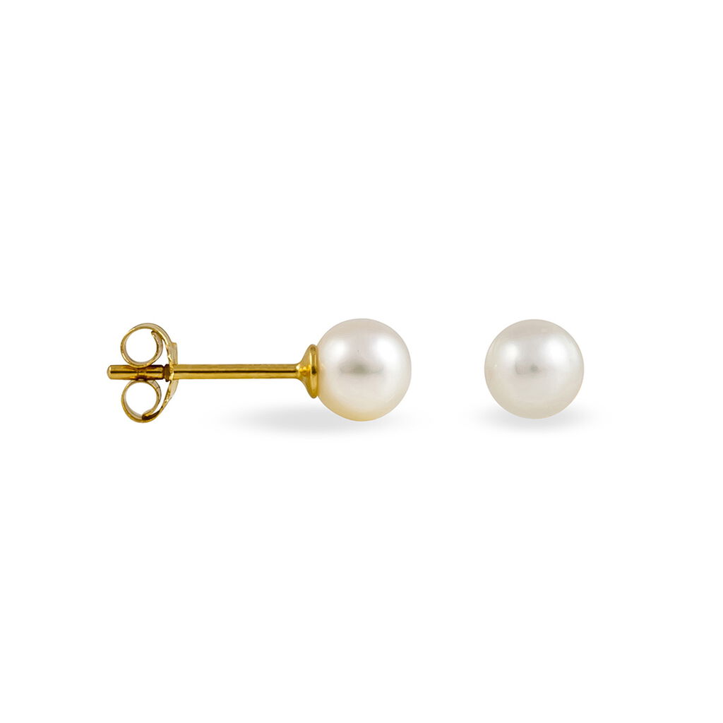 Boucles D'oreilles Puces Suki Rondes Nacres Or Jaune Perle De Culture - Clous d'oreilles Femme | Histoire d’Or