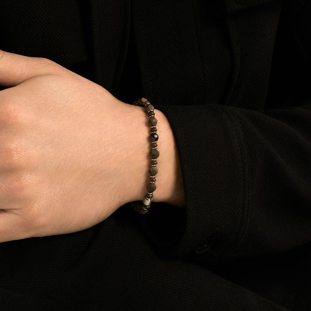 Bracelet Jourdan Acier Blanc Pierre De Synthese Bronzite - F&ecirc;te des p&egrave;res Homme | Histoire d&rsquo;Or